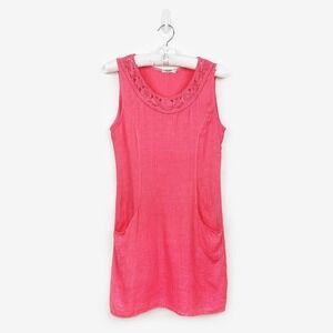 Lungo L'arno Linen Mini Dress Size S‎ Pink Pockets Rose Detail Vibrant Summer